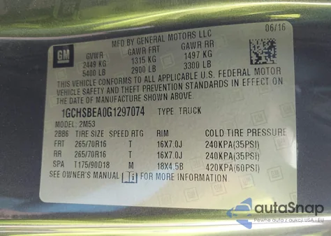 2016 Chevrolet Colorado Wt из США, поврежденный, VIN 1GCHSBEA0G1297074